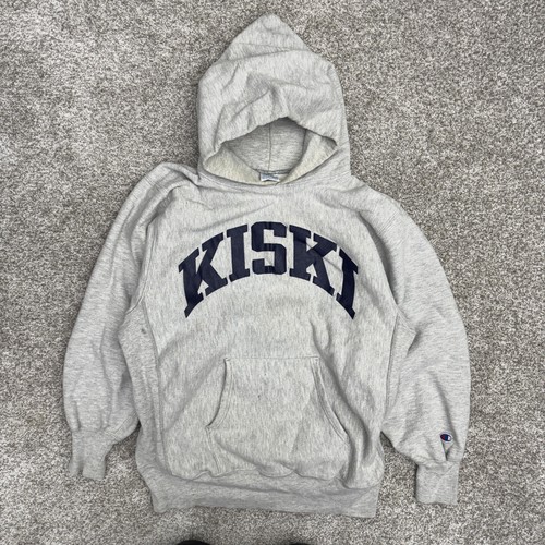 Vintage Champion Reverse Weave Hoodie Sweatshirt Mens XL Gray Kiski Made USA - Image 1