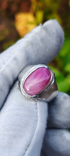 Natural Burmanese Ruby Cindai 7.96 carat silver round shape ring - Picture 4 of 9