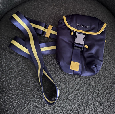 MZ Wallace Small Navy/Yellow Crossbody Bag Drawstring Buckle Zip Detach Strap
