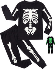 Halloween Toddler Glow in the Dark Skeleton Pajamas, Kids Cosplay Set 3T-8Y