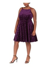JUMP Womens Fit + Flare Above The Knee Dress Purple Spaghetti Strap Plus 2X
