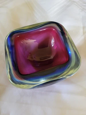 vintage, kleine Murano Schale, Seguso Sommerso massiv, aubergine-blau - Bild 1 von 4