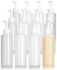 12 Pack 8 oz Clear Natural Large Refillable Plastic Squeeze Bottle with Whi...