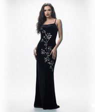 Scene Womens Sleeveless Black Velvet Floral Bodycon Maxi Long Dress Size 7 / 8