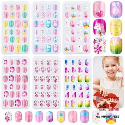144 Pieces Press on Nails Grils,  Children Fake Artificial False Rainbow Sky