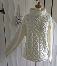 SIZE 20 CREAM FUNNEL NECK CABLE KNIT LONG LINE JUMPER Made in the UK