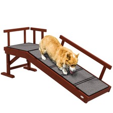Wooden Dog Ramp with Removable Guardrails, Non-Slip, 49", Brown