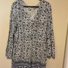 Madewell Floral Long Sleeve Button-Down Mini Dress Blue White Size S