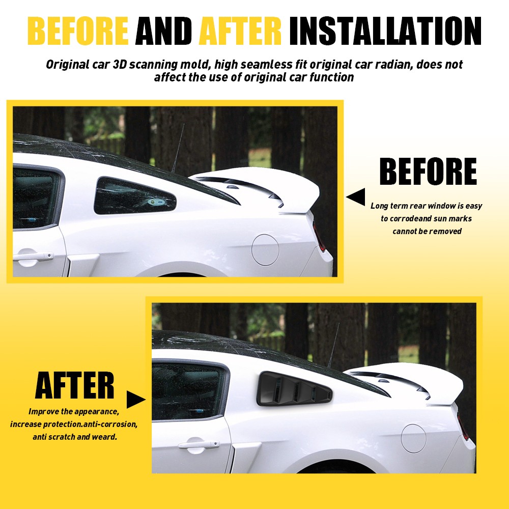 For 2005-2014 Mustang Ford Quarter ABS Side Window Louvers Scoop Cover Vent