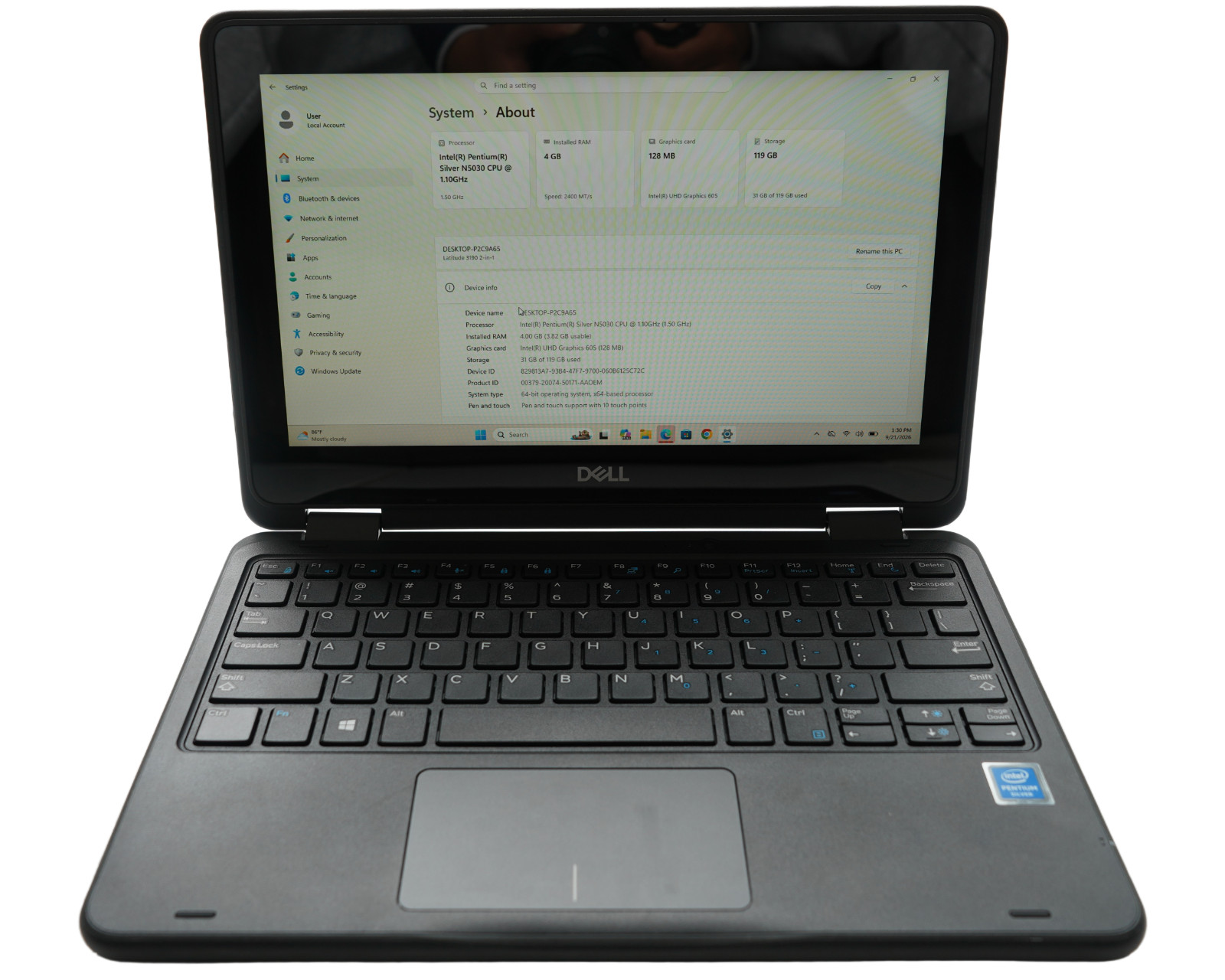 Dell Latitude 3190 2in1 11.6" Touch Intel N5030 1.10GHz 4GB RAM 128GB SSD WIN 11