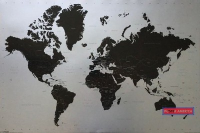 664403 Black And Silver World Map Photo Wall Print Poster