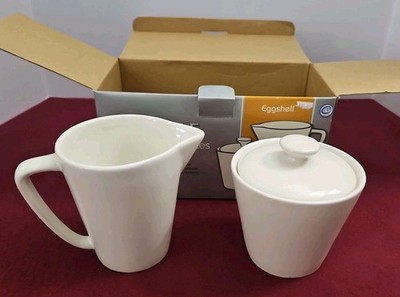 Vintage Corelle Coordinates Stoneware Sugar and Creamer Set - White 2003 In Box