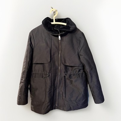 Esprit Kurzmantel Damen Gr. L Steppmantel Schwarz Teddyfell Fell Jacke 