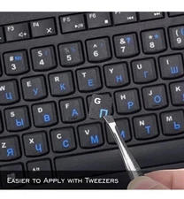Russian - English keyboard stickers NON Transparent, (PVC) Top Quality Blue