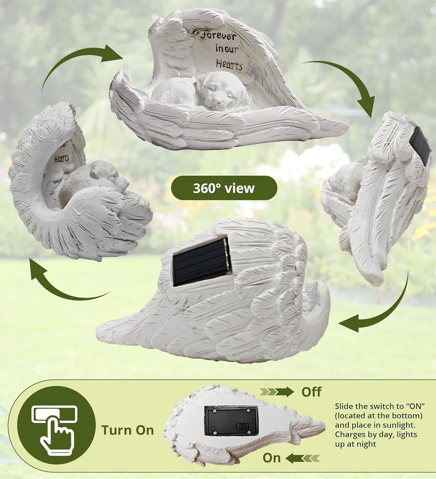 Estátua memorial solar de jardim para cachorro de estimação – filhote de anjo de resina ao ar livre com luz solar - Imagem 4 de 4
