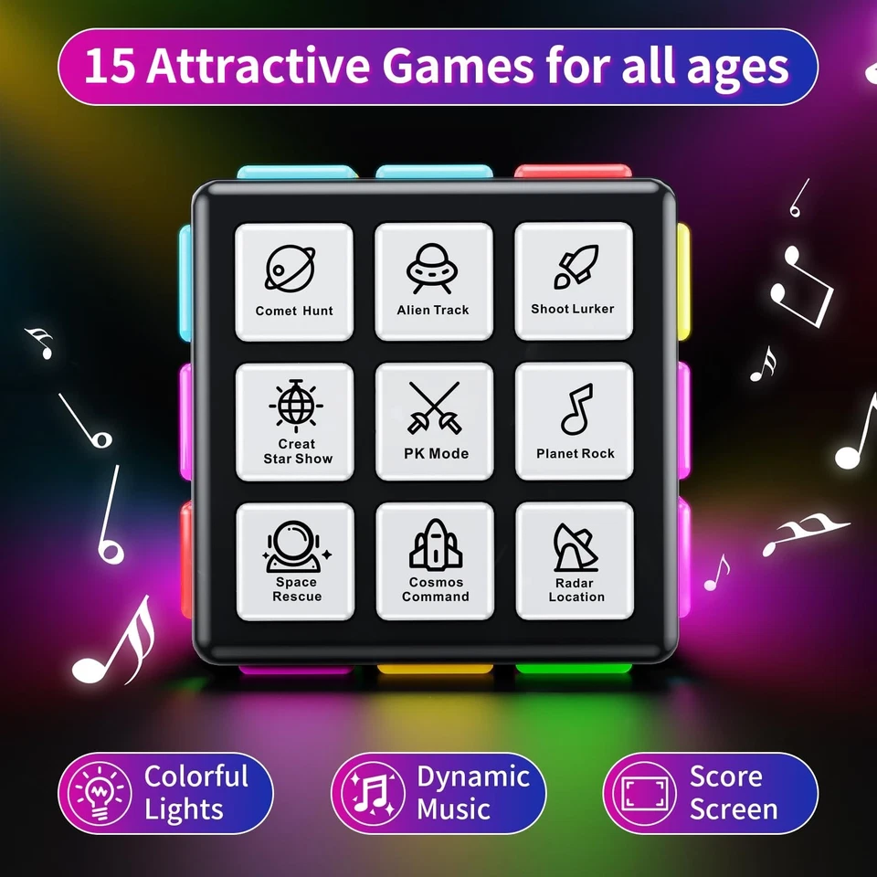 Rechargeable 15-in-1 Game Cube Handheld Brain Memory Speed Games for Kids Teens - Image 2 of 4