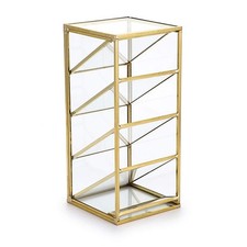 Hipiwe Vintage Gold Metal Desk Organizer - Glass Make up 4 Compartment 