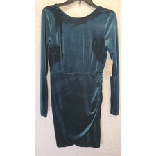 Jolt Womens Small Dress Velvet Velour Teal Green Long Sleeve Wrap Cocktail