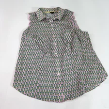 Talbots Shirt Womens 16W Pink Green Pineapple Print Sleeveless Non Iron Scallop