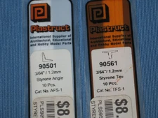 Plastruct 10” Styrene Shapes 3/64” Angles & Tees - 2 pks