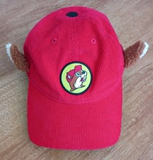 Buc-ees Child Sized Red Corduroy Fuzzy Ears Hat Baseball Snapback Cap Bucees