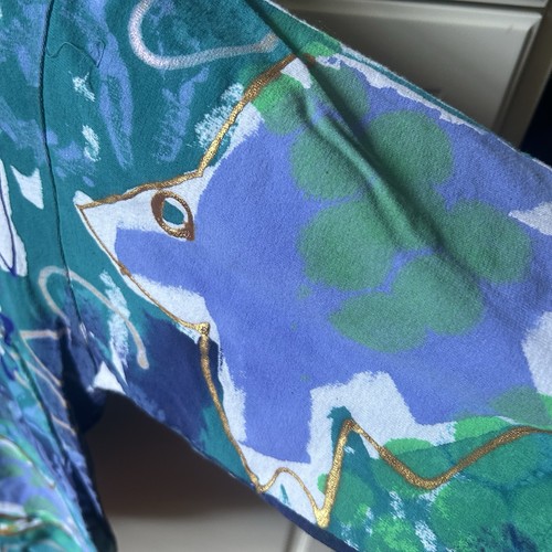 VC Torias Vintage 90s Art To Wear Hand Painted Patchwork Colorful Top OS - Picture 5 of 14