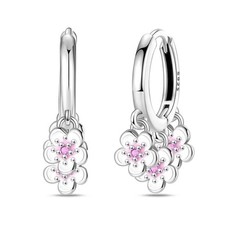 PANDACH 925 Sterling Silver Pink Cherry Blossom Dangle Earrings For Women Hoops