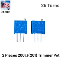 2x 3296W 200 Ohm Trimmer Potentiometer (201) POT 25 Turn Top Slot | US Ship