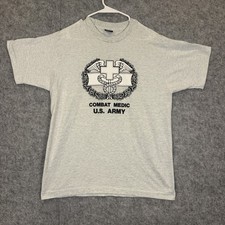 Vintage US Army Combat Medic T Shirt L Military Made in USA Gray