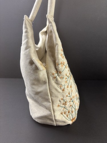Fabric Flower Shoulder Boho Tote Bag Purse with Zipper - Picture 9 of 12