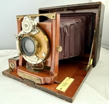 Antique Folding Camera Bausch Lomb Pat. 1891 Unicum Shutter Bellows Wood Brass