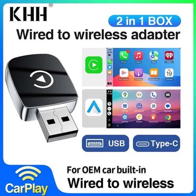 2-in-1 Wireless CarPlay Android Auto Adapter Plug & Play USB  for iPhone Android