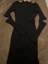 Lush Black Bodycon Long Sleeve Open Back Dress M