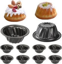 Set of 10 Mini Fluted Cake Pan, 4 Inch Carbon Steel Nonstick Fluted Tube Pan Cak