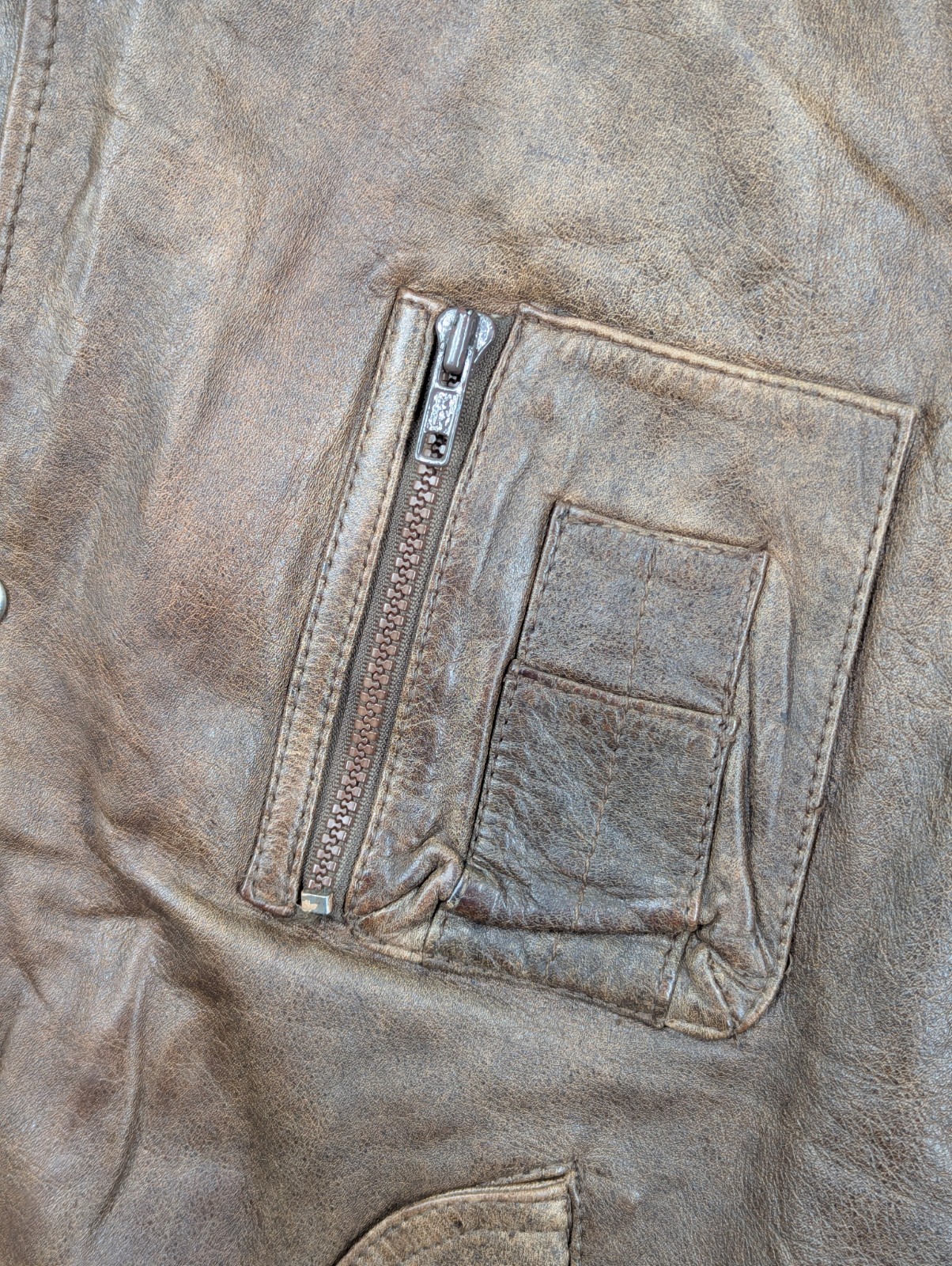 Vintage Leather Vest Size Medium Utility Tan Brown Distressed Zip & Snaps image 3