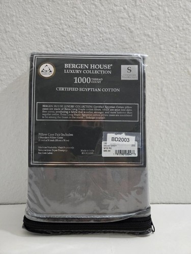 AQ Textiles Gray Bergen House 1000TC Egyptian Cotton Standard Pillowcase - Picture 3 of 3