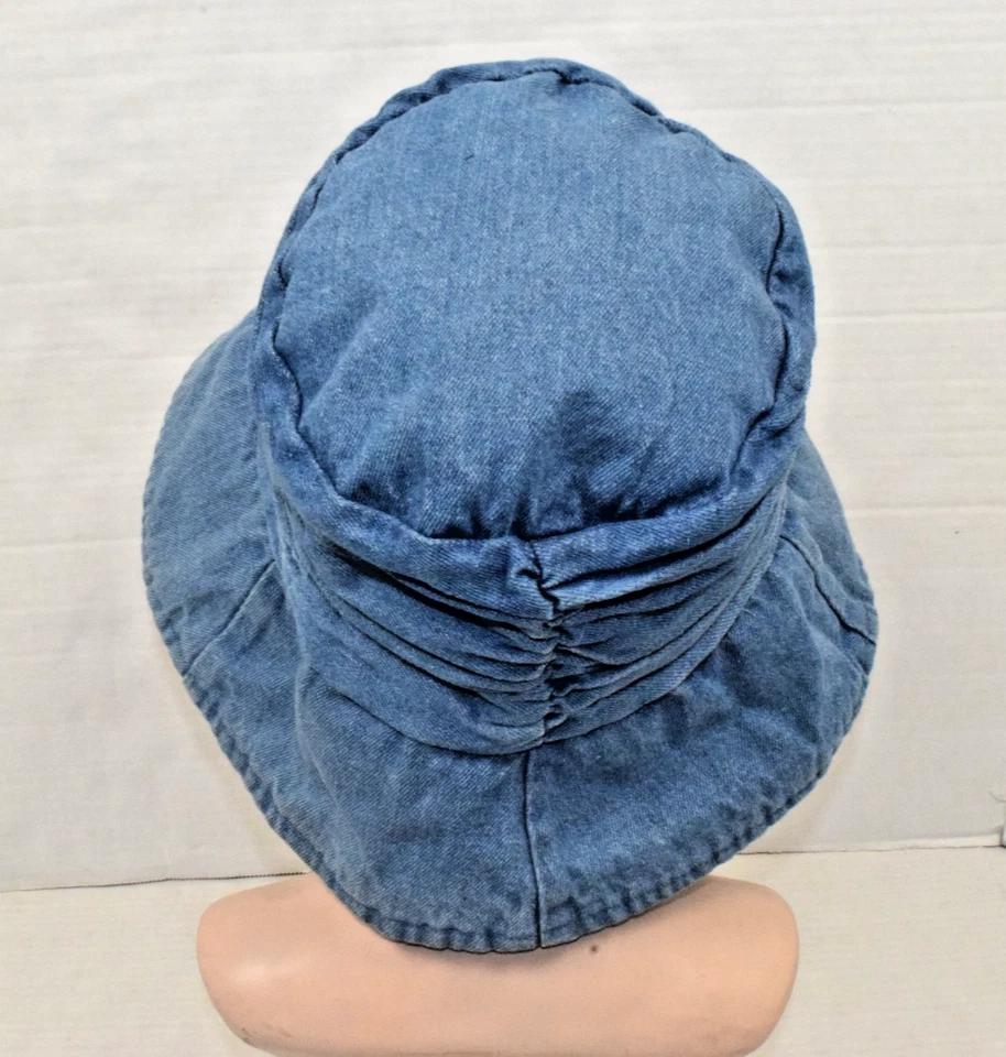 Vintage Jean Bucket Hat Size M 90s Ruched Blue Cotton Denim Made Macau - Image 4 of 4