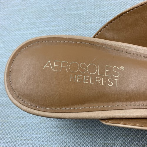 Aerosoles Magnet Sandals Tan Leather Open Round Toe Slide Wedge Size 8W - Picture 11 of 12