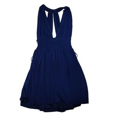 Express Mini Plunge Dress Shirred Waist Lace Up Sides Small Royal Blue