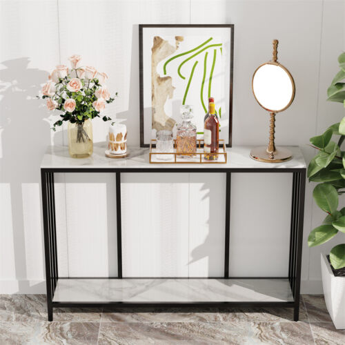 2 Tiers Marble Console Table Narrow Entryway Porch Side Table Partition Cabinet - Picture 3 of 14
