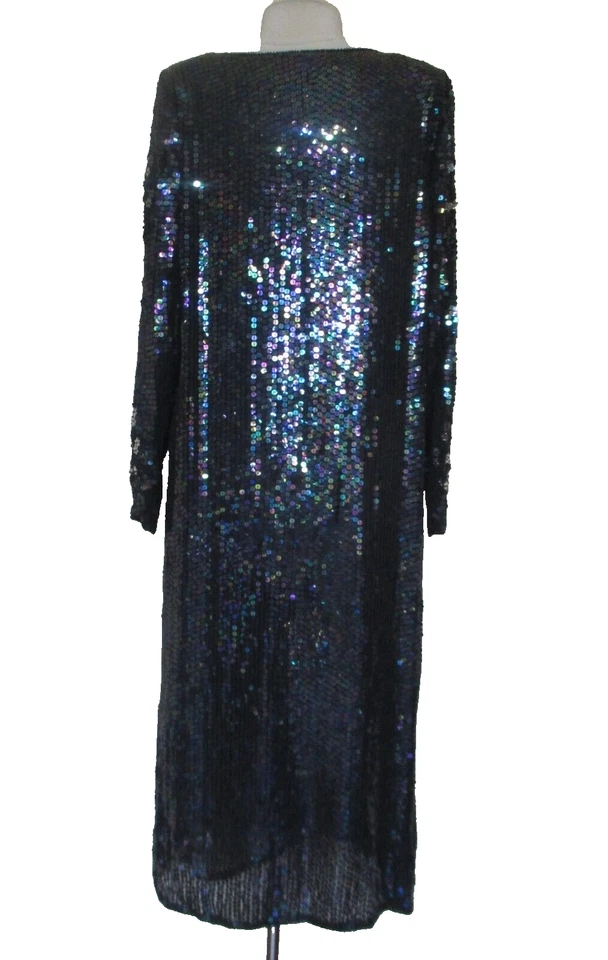 Vestido De Colección Valachi Creations Lentejuelas M Mujer Negro Lentejuelas Iridiscentes Estrellas Plateadas Foto 3 de 4