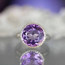 10k Echt Weißgold 5.10 Karat Runde Amethyst Blende Set Ehering Birthday Geschenk