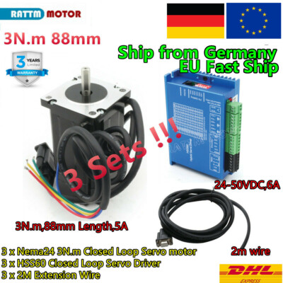  DE  3 Set Nema 34 schrittmotor closed loop stepper motor servo driver 3N.m 88mm