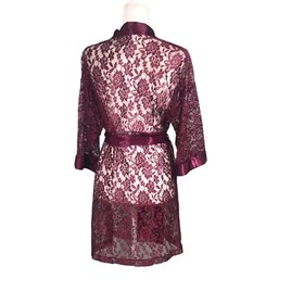 Intimate Affair Robe Womens Size M Ruby Lace Kimono Tie Robe Satin Trim Sexy