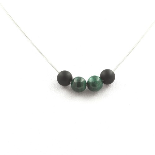 Collier 15 Perles Malachite Du Congo 8mm Qualité 7A - Chaine Acier - Neuf Avec étiquettes