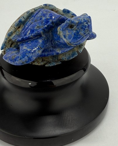 Hand Carved Lapis Lazuli "Hatching Turtle" Gemstone Sculpture - Picture 7 of 8