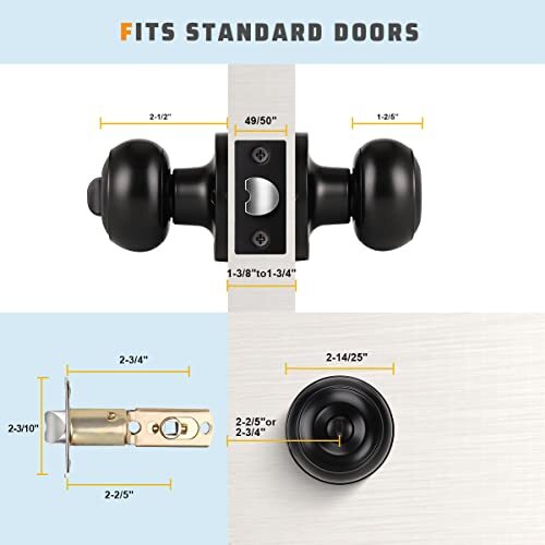 Ball Privacy Door Knob Interior Door Knob, Door Knob with Lock 2 Pack