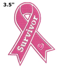 Breast Cancer Survivor Support Pink Ribbon Patch Embroidered Iron-On Applique