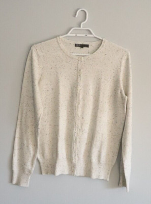 89th & Madison Women's Small Speckled Crewneck Buttoned Long Sleeve Cardigan