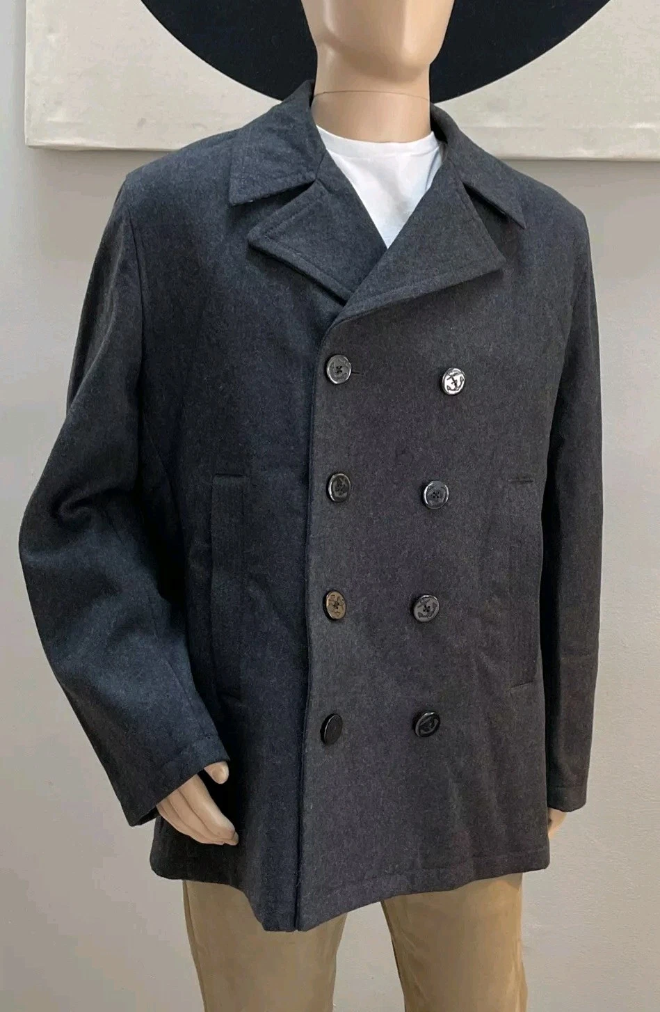 Cappotto uomo Michael Kors misto lana pea grigio antracite doppiopetto extra large